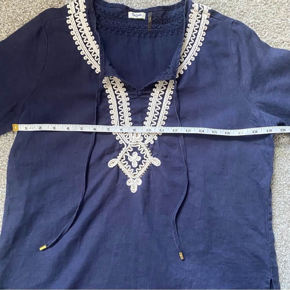 SYMPLE NYC Navy Blue Boho Linen Top - Picture 8 of 11
